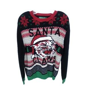 Ugly Christmas Men's Scary Santa Claws Crew Neck Long Sleeve Sweater Size Large